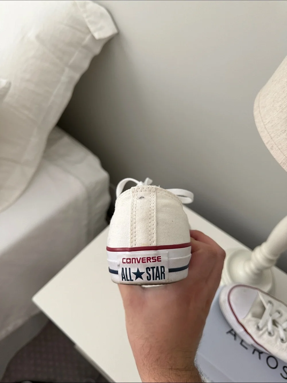 Converse White Canvas Low-Top Sneakers with Red Heel Stripe - Picture 5 of 10